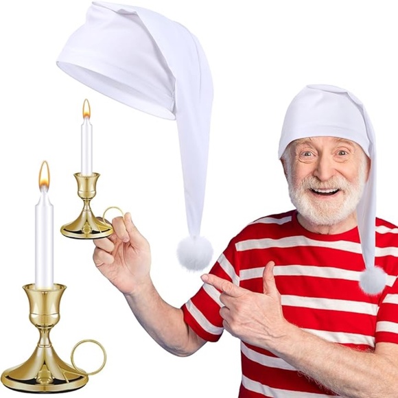 Chuarry Night Sleeping Cap Accessory Pajama Hat White Candle and Candle Holder - Picture 1 of 5